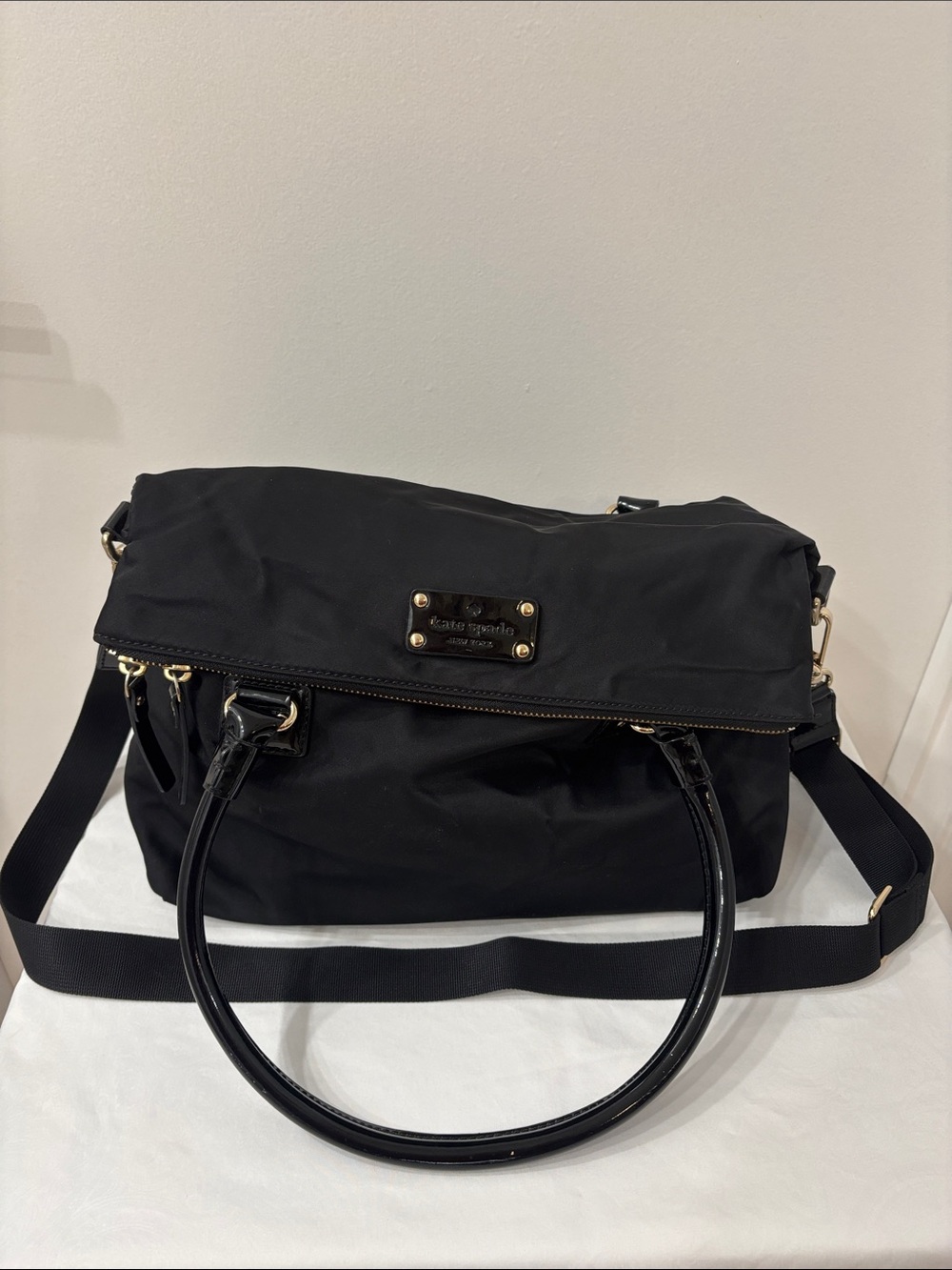 kate spade Black Nylon Shoulder Satchel with Gold Hardware